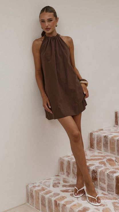 Demy Halter Mini Dress - Chocolate