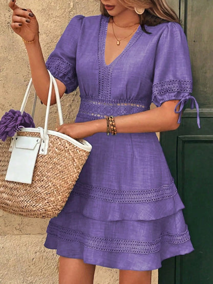 Lace Detail V-Neck Mini Dress