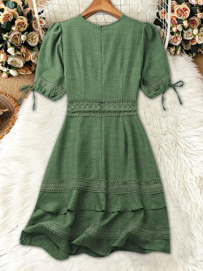 Lace Detail V-Neck Mini Dress