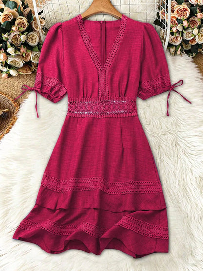 Lace Detail V-Neck Mini Dress