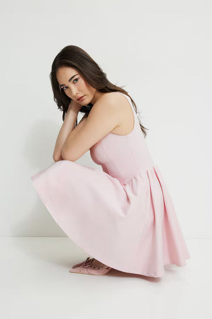 Kerina Flared Ponte Mini Dress-Pale Lilac