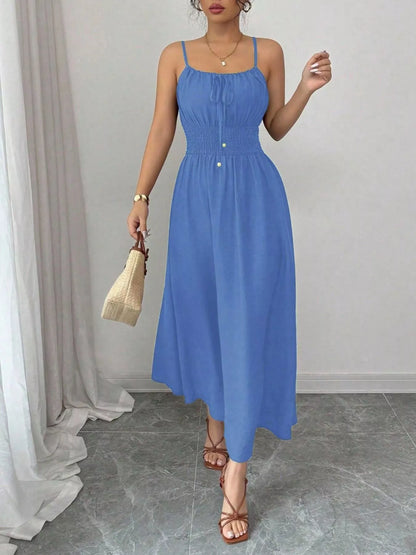 Smocked Spaghetti Strap Midi Dress
