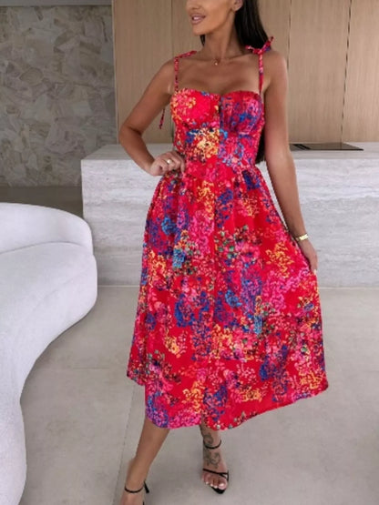 Printed Tie-Strap Midi Dress