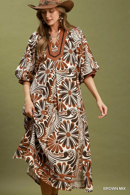 Umgee Abstract Print Midi Dress