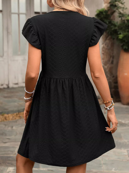 Ruffle Sleeve V-Neck A-Line Dress