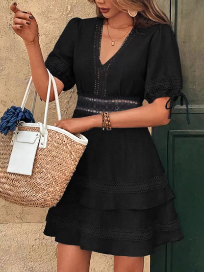Lace Detail V-Neck Mini Dress