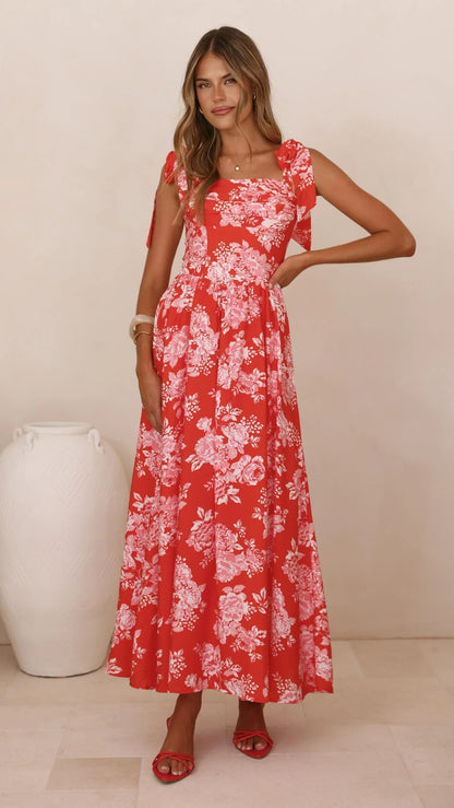 Haisley Maxi Dress - Red Floral
