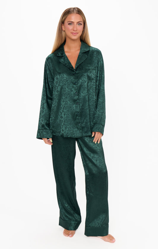 Classic PJ Set ~ Forest Green Floral Silky