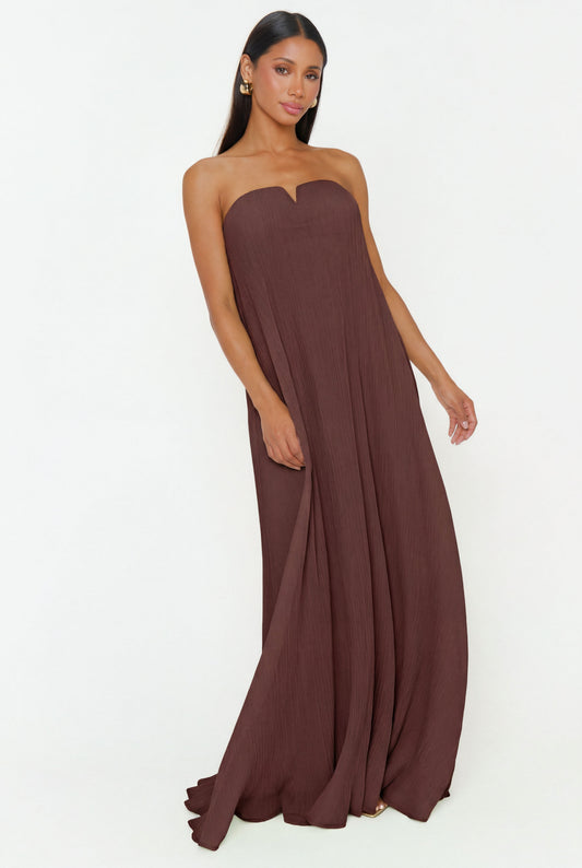 Athena Maxi Dress ~ Chocolate Pleated Chiffon