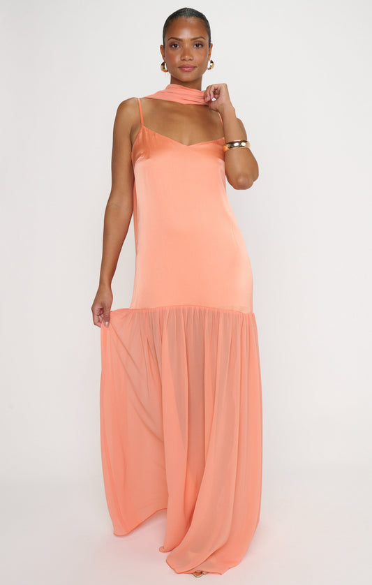 Dalia Maxi Dress ~ Cantaloupe Luxe Satin