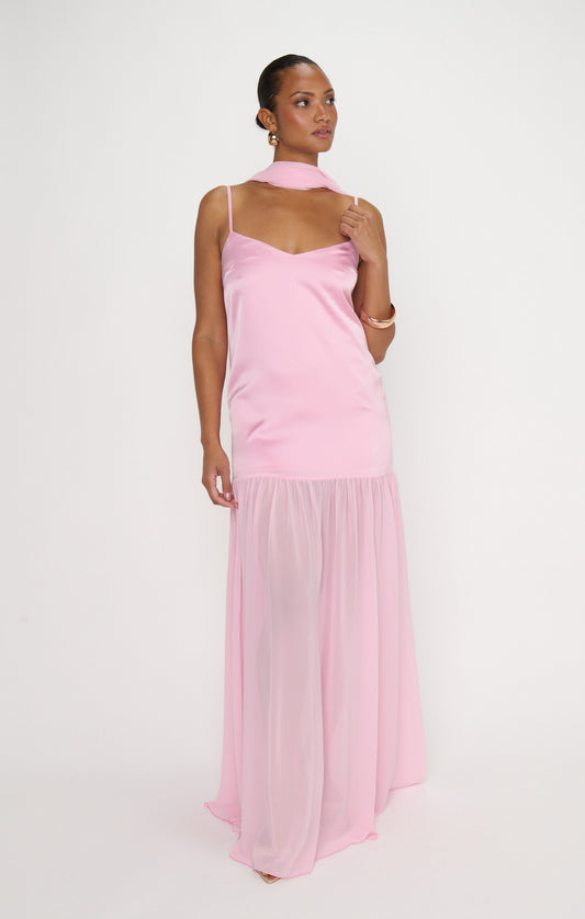 Dalia Maxi Dress ~ Light Pink Luxe Satin
