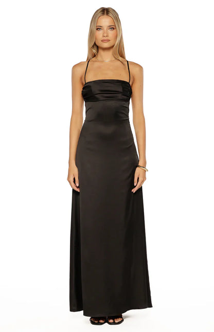 Blaise Black Satin Maxi Dress