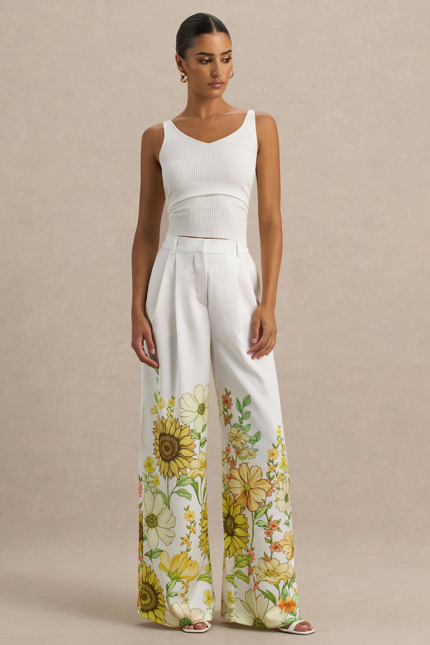 Louise | Sunflower Print Wide-Leg Trousers