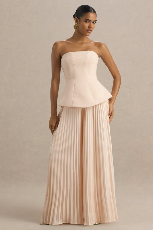 Feeling Good | Nude Bandeau Jumpsuit With Pleated Trouser