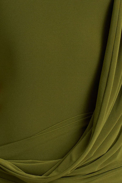 Melissa | Olive Long-Sleeve Wrap Maxi Dress With Draped Detailing