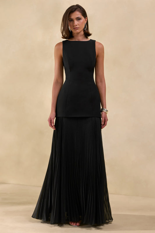 Hadley | Black Boat-Neck Maxi Dress With Drop-Waist