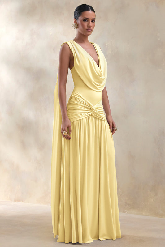 Amelisse | Lemon Plunge-Neck Maxi Dress With Ruched-Detailing
