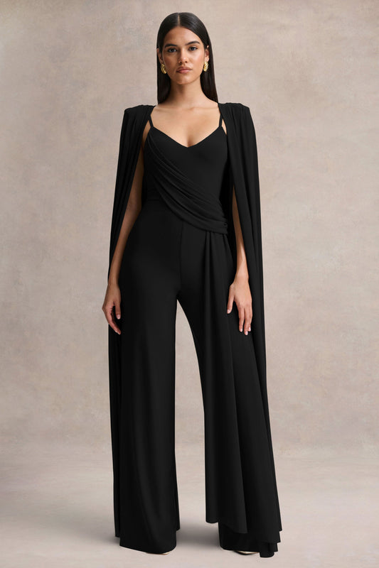 Labina | Black Plunge-Neck Jumpsuit With Cape-Sleeves