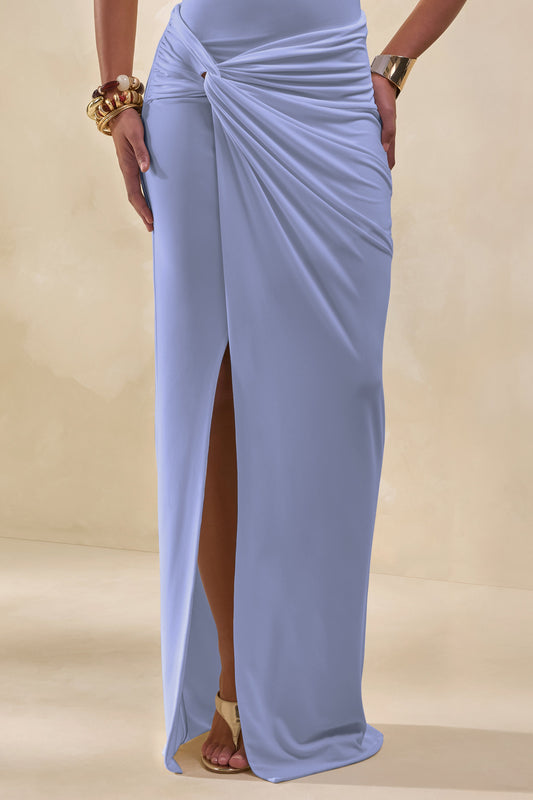 Idris | Blue Twisted Waist Maxi Skirt With Front Split