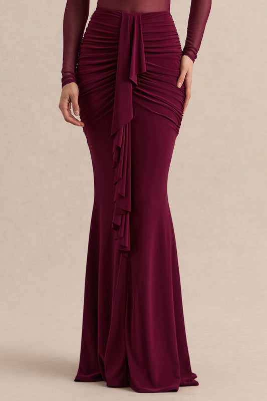 Iskra | Burgundy Extreme Ruffled Maxi Skirt