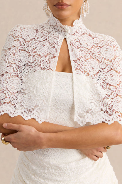Caliro | White Lace High-Neck Short Cape