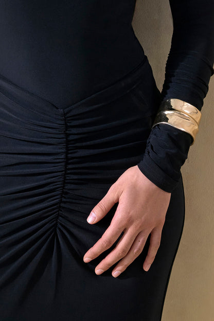 Micaela | Black Ruched Maxi Skirt