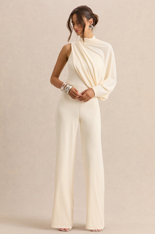 Emoria | Cream High-Neck Jumpsuit With One Long-Sleeve
