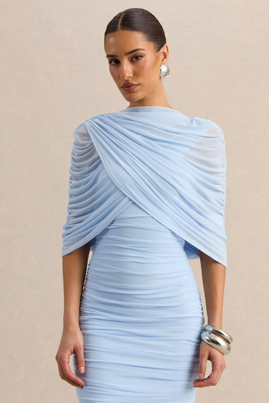 Magoria | Powder Blue Mesh Round-Neck Cape