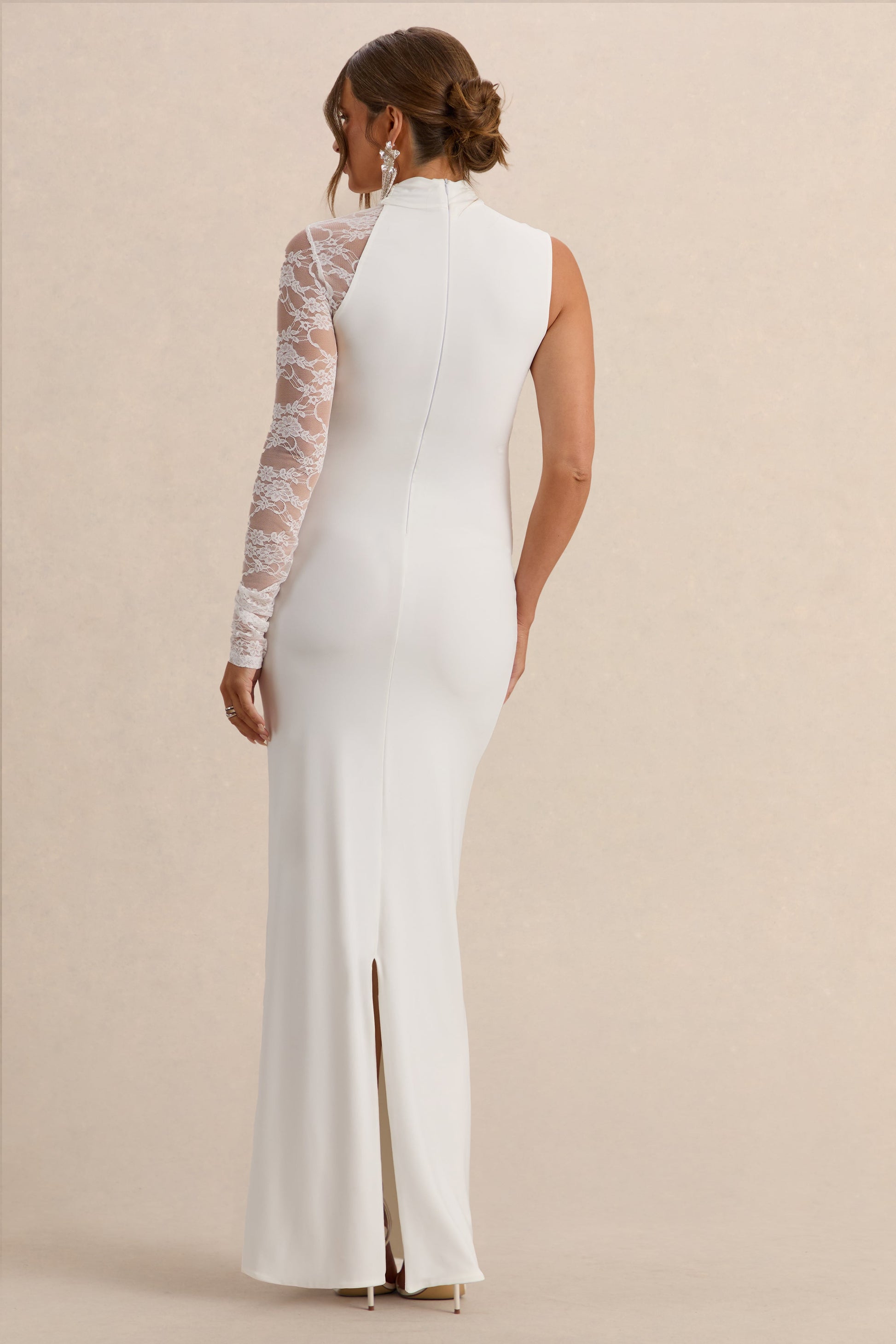 Hartley | White High-Neck Maternity Maxi Dress With Lace Detailing