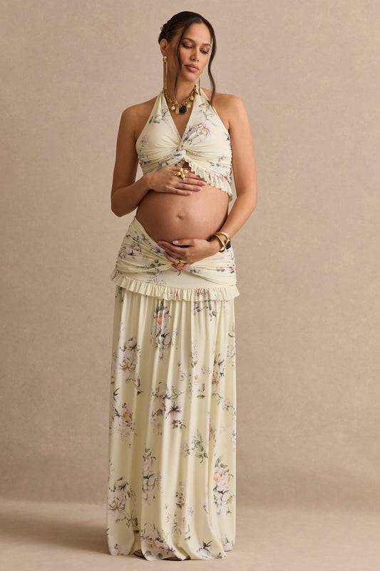 Clovia | Yellow Floral Print Maxi Skirt