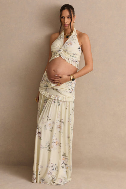 Clovia | Yellow Floral Print Maxi Skirt
