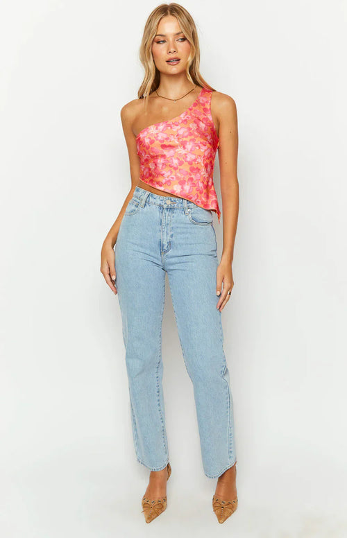 Claudi Orange And Pink Satin One Shoulder Top