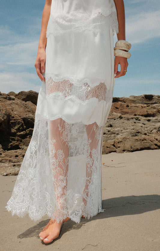 Gracie Maxi Skirt ~ Ivory Luxe Satin