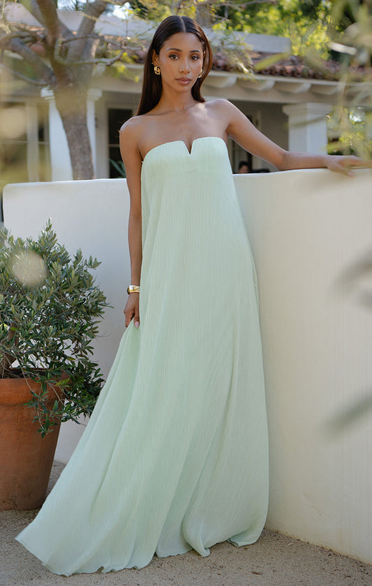 Athena Maxi Dress ~ Pistachio Pleated Chiffon