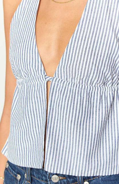Izzie Navy Stripe Halter Neck Top