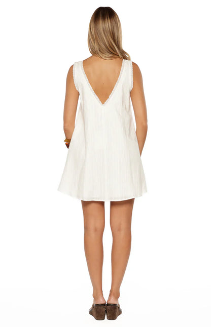 Kennie White Lace Trim Cotton Mini Dress