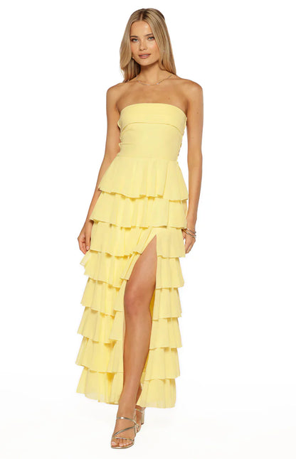 Kim Yellow Strapless Ruffle Maxi Dress