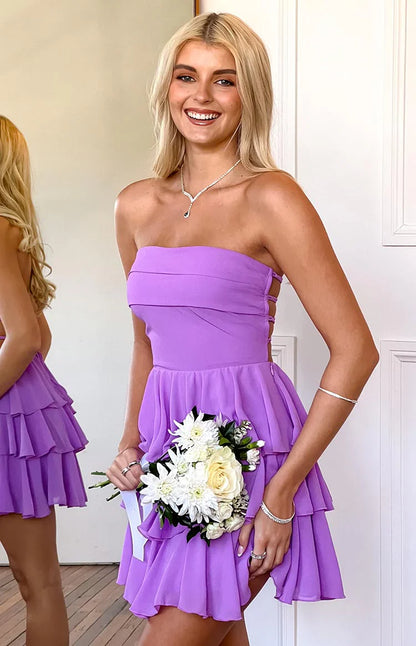 Kimmie Magenta Strapless Ruffle Mini Dress