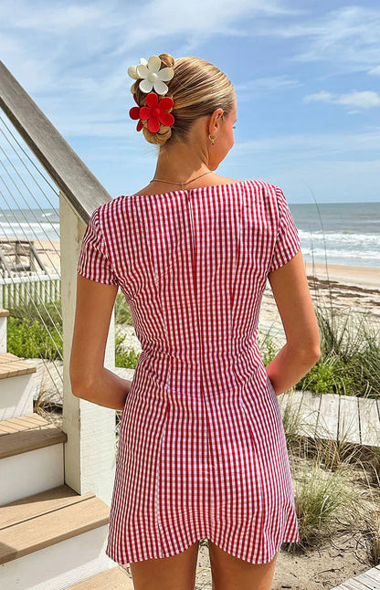 Lauree Red Gingham Button Front Mini Dress