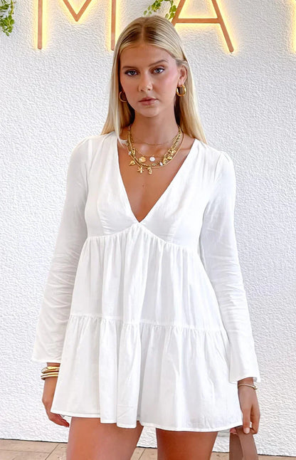 Lucky Heart White Long Sleeve Mini Dress