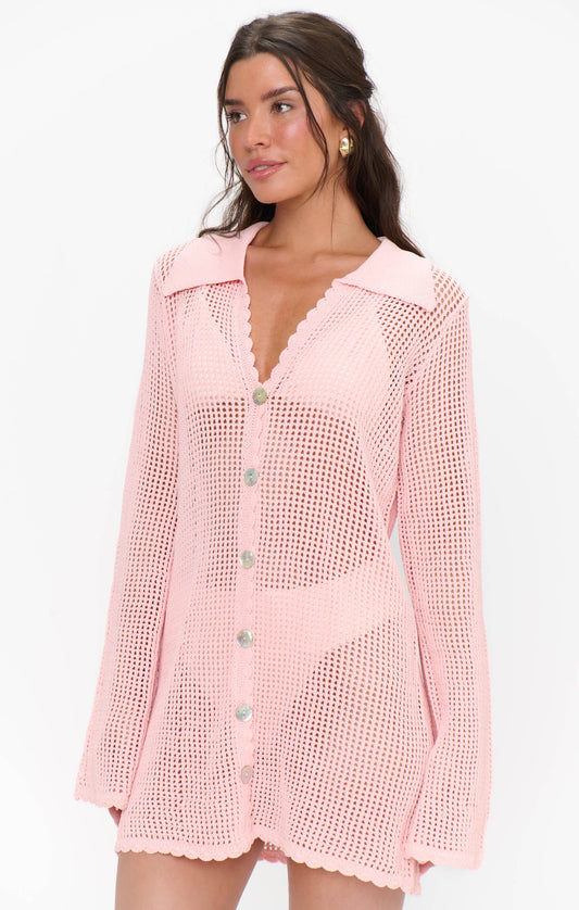 Button Up Coverup ~ Peachy Pink Crochet