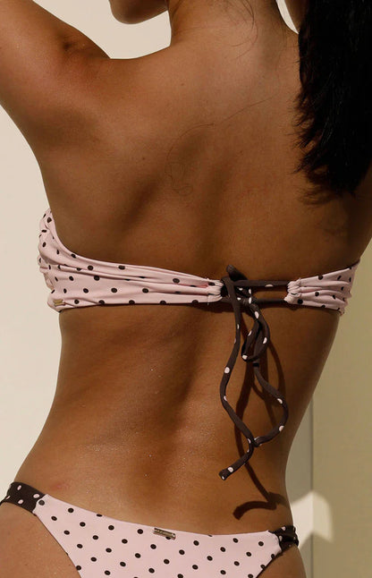 Noosa Pink Polka Dot Strapless Twist Bikini Top
