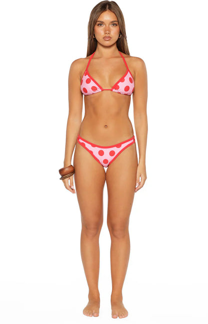 Roma Pink and Red Polka Dot Contrast Bind Bikini Bottoms