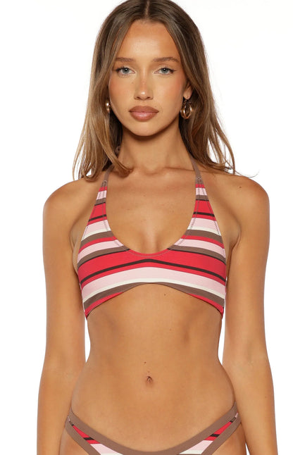 Savannah Pink Multi Stripe Scoop Neck Bikini Top