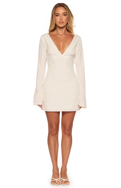 Winston White Polka Dot Long Sleeve Mini Dress