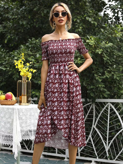 Off Shoulder Floral Slit Dress