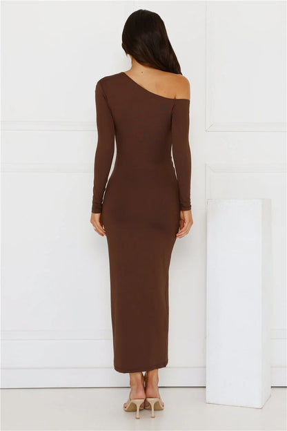 Looks That Talk Off Shoulder Maxi Dress Brown