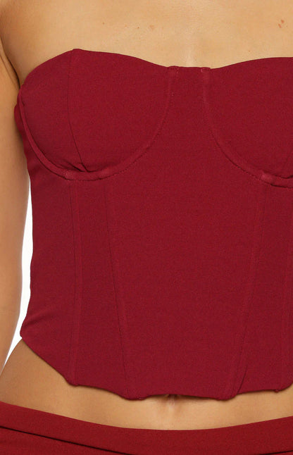 Bellah Burgundy Strapless Corset Top