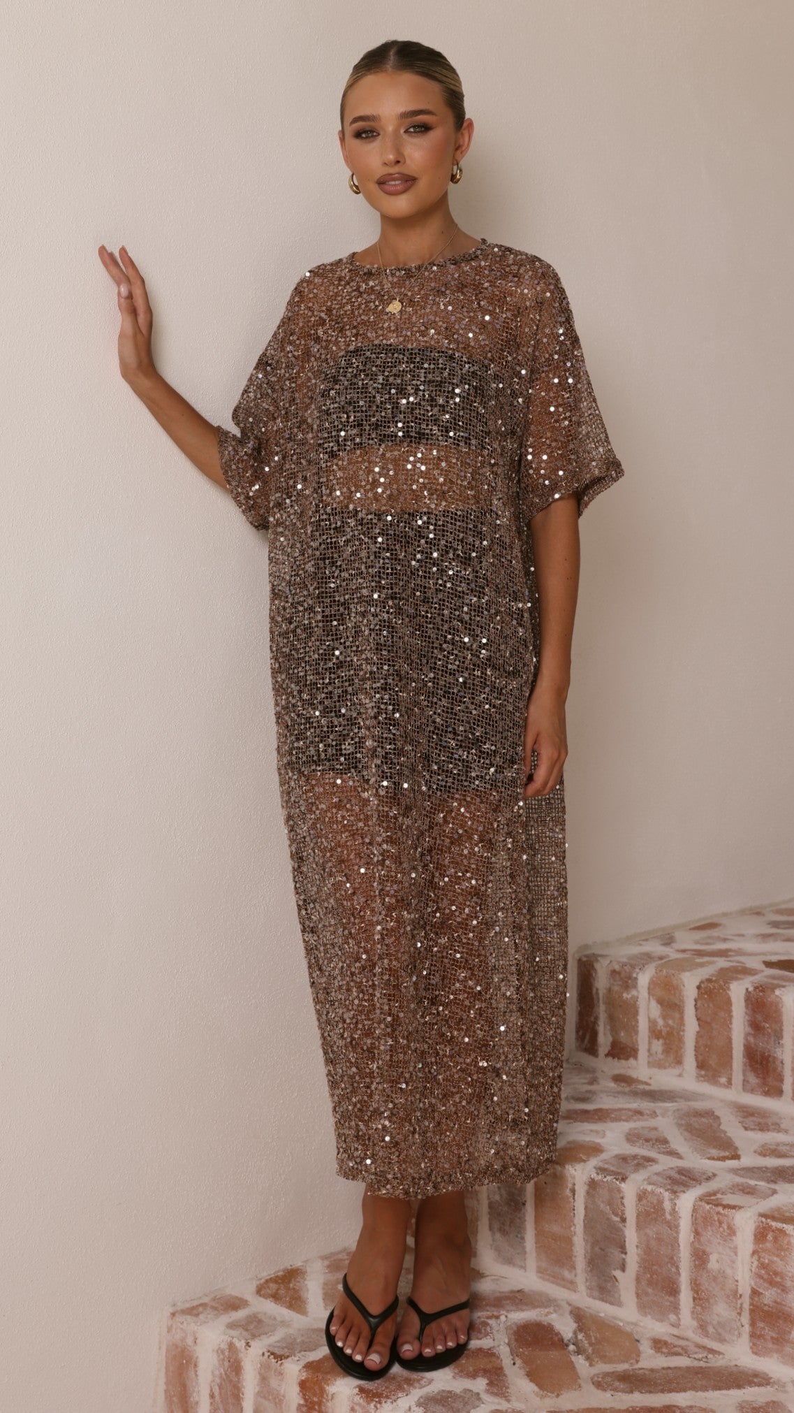 Zinnia Sequins Maxi Dress - Mocha