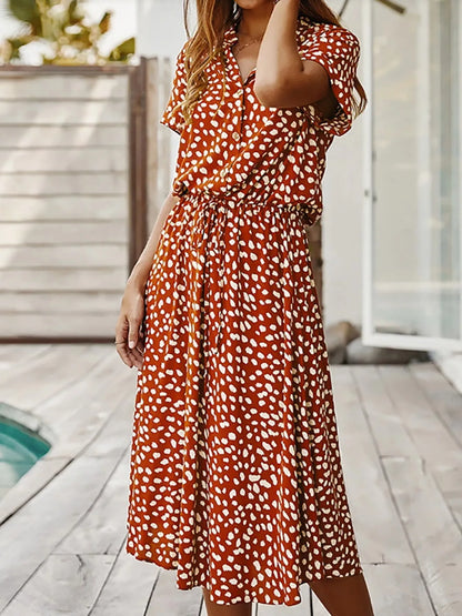 Polka Dot Button Front Midi Dress